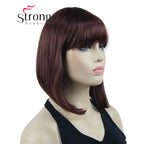 Short Straight Blonde Highlighted Bob with Bangs Synthetic Wig Black Brown Red