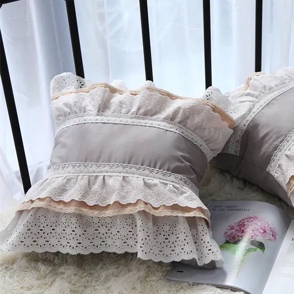 Lace Embroidery Ruffle Pillow Cover