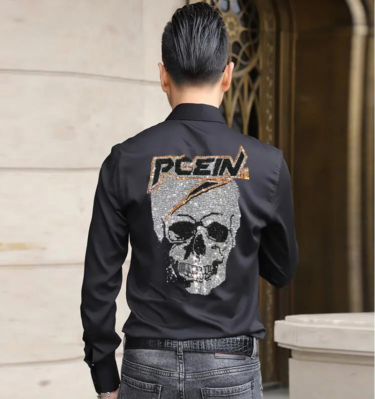 Skull Graphic Long Sleeve Casual Button-Down