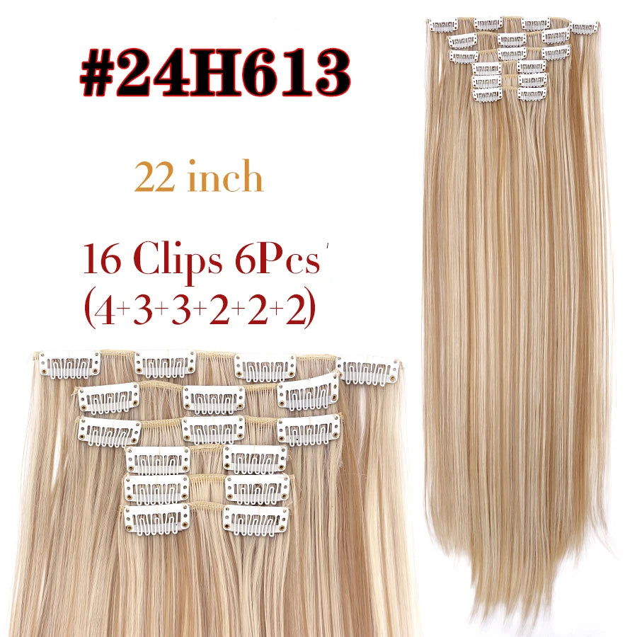 Clips In Hair Extension Long Straight Hair Pieces Clip In Hair Extension 22Inch 6Pcs/Set Synthetic Fake Hair Ppieces For Women