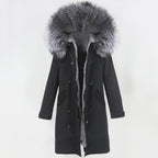 OFTBUY 2022 nueva parka extralarga, chaqueta de invierno impermeable, mujer, capucha de piel natural de mapache zorro, abrigo de piel auténtica, ropa de calle desmontable