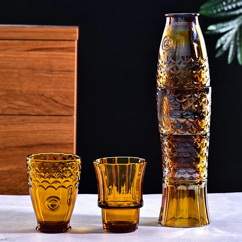 Vintage Relief Koi Fish-shaped Water Glass Set