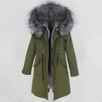 OFTBUY 2022 nueva parka extralarga, chaqueta de invierno impermeable, mujer, capucha de piel natural de mapache zorro, abrigo de piel auténtica, ropa de calle desmontable