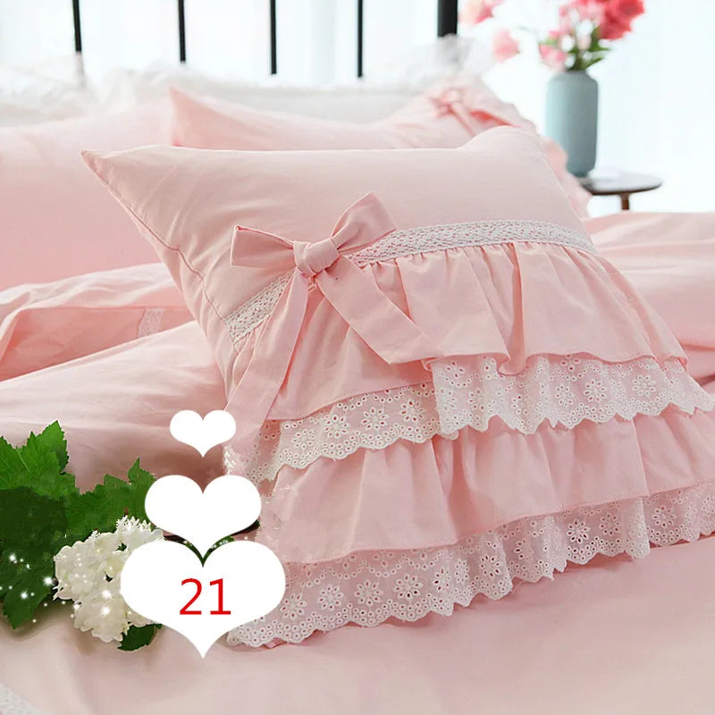 Lace Embroidery Ruffle Pillow Cover