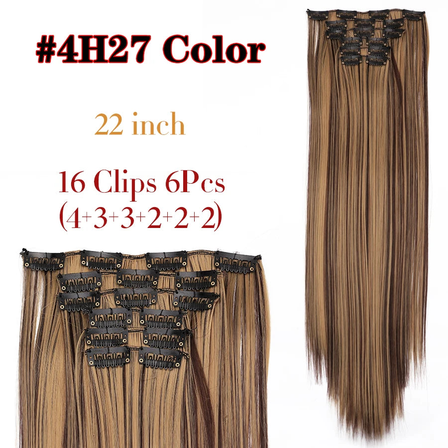 Clips In Hair Extension Long Straight Hair Pieces Clip In Hair Extension 22Inch 6Pcs/Set Synthetic Fake Hair Ppieces For Women