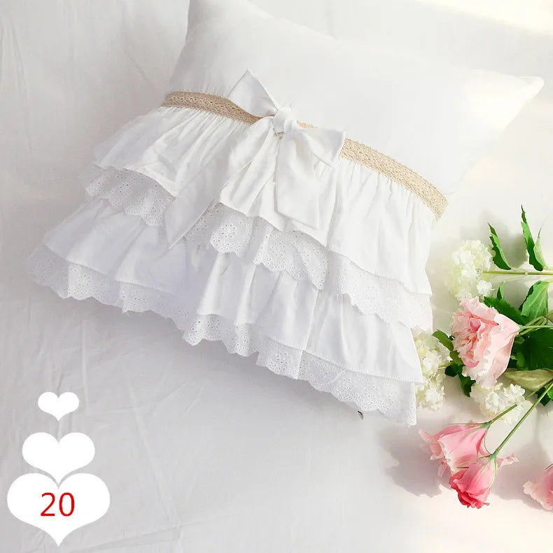 Lace Embroidery Ruffle Pillow Cover