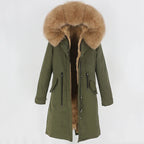 OFTBUY 2022 nueva parka extralarga, chaqueta de invierno impermeable, mujer, capucha de piel natural de mapache zorro, abrigo de piel auténtica, ropa de calle desmontable