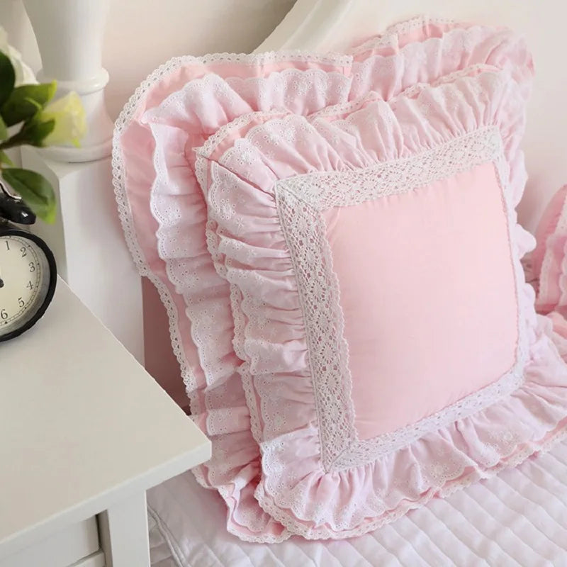 Lace Embroidery Ruffle Pillow Cover