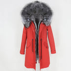 OFTBUY 2022 nueva parka extralarga, chaqueta de invierno impermeable, mujer, capucha de piel natural de mapache zorro, abrigo de piel auténtica, ropa de calle desmontable