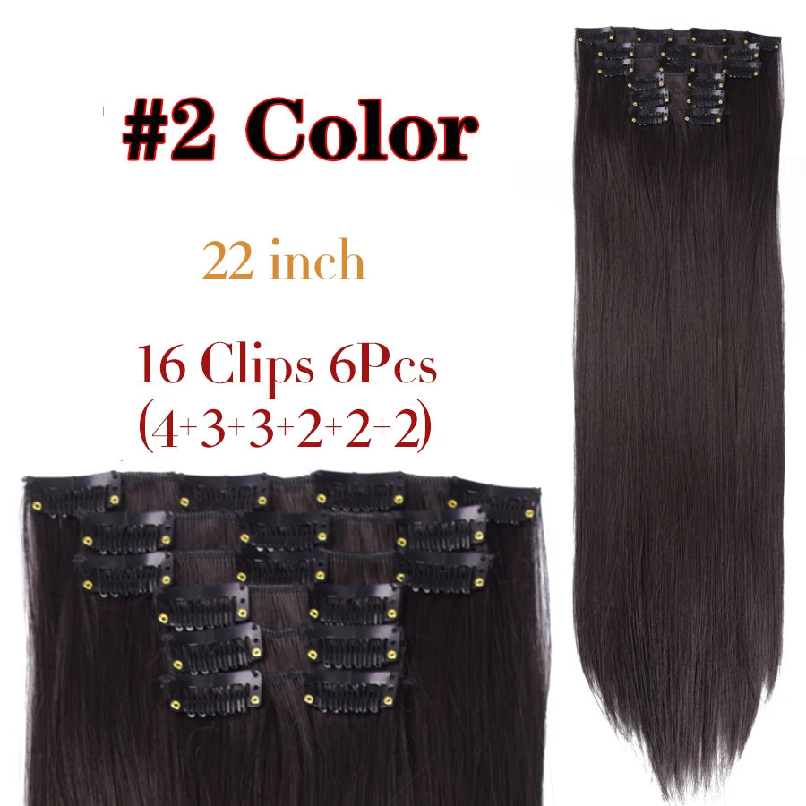 Clips In Hair Extension Long Straight Hair Pieces Clip In Hair Extension 22Inch 6Pcs/Set Synthetic Fake Hair Ppieces For Women