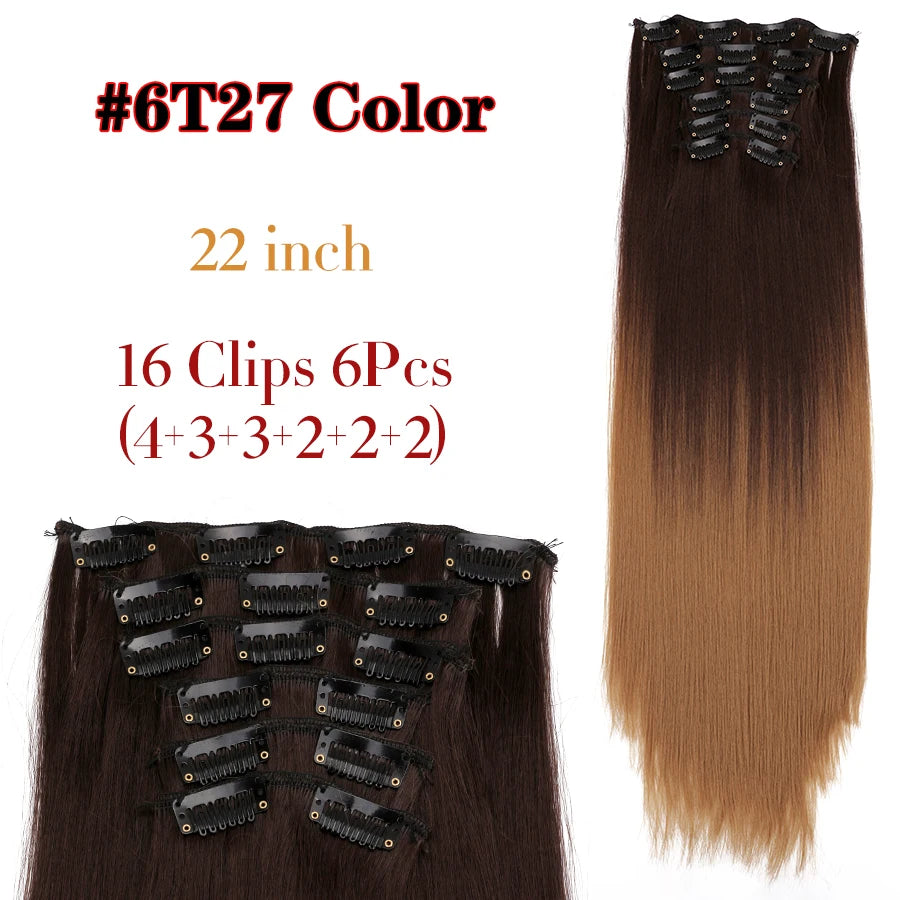 Clips In Hair Extension Long Straight Hair Pieces Clip In Hair Extension 22Inch 6Pcs/Set Synthetic Fake Hair Ppieces For Women