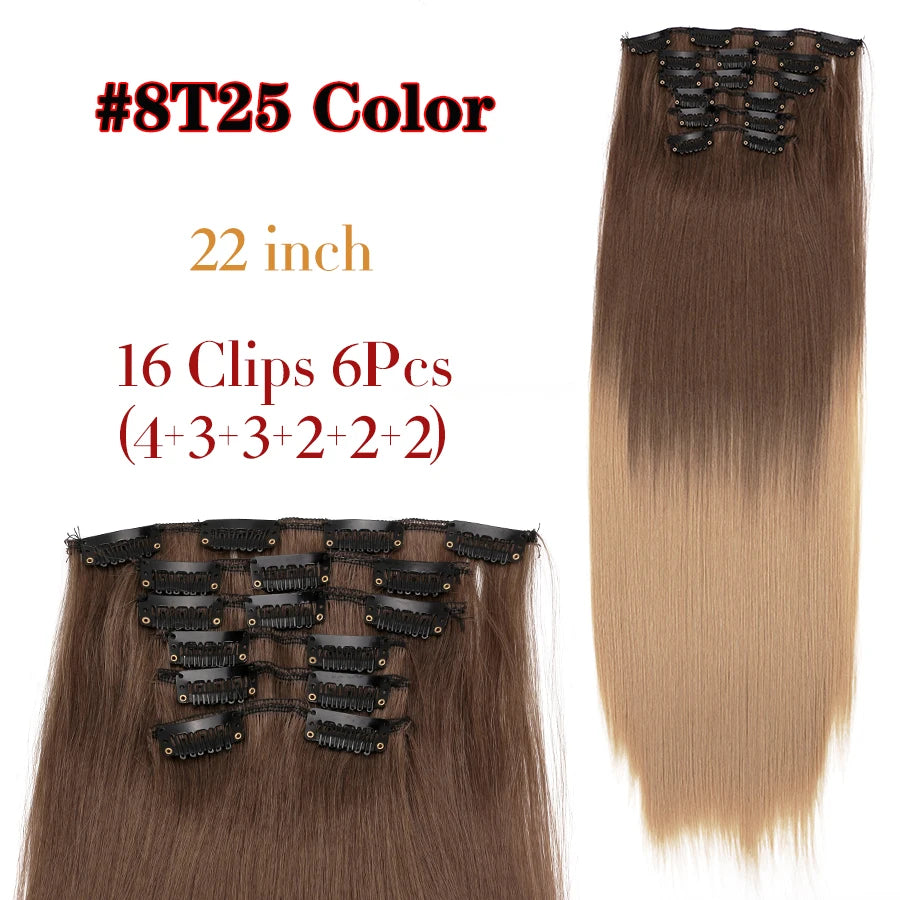 Clips In Hair Extension Long Straight Hair Pieces Clip In Hair Extension 22Inch 6Pcs/Set Synthetic Fake Hair Ppieces For Women