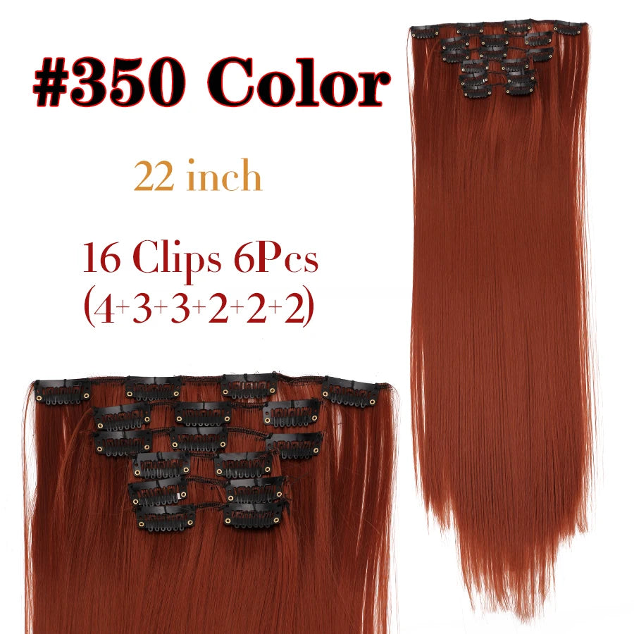 Clips In Hair Extension Long Straight Hair Pieces Clip In Hair Extension 22Inch 6Pcs/Set Synthetic Fake Hair Ppieces For Women