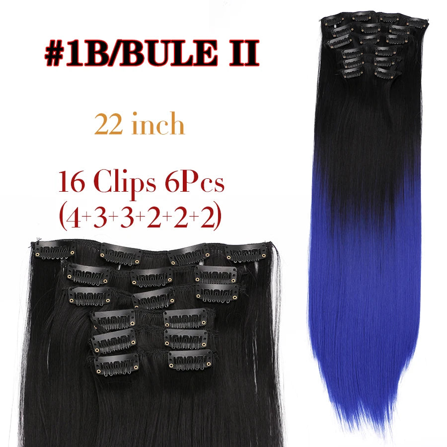 Clips In Hair Extension Long Straight Hair Pieces Clip In Hair Extension 22Inch 6Pcs/Set Synthetic Fake Hair Ppieces For Women