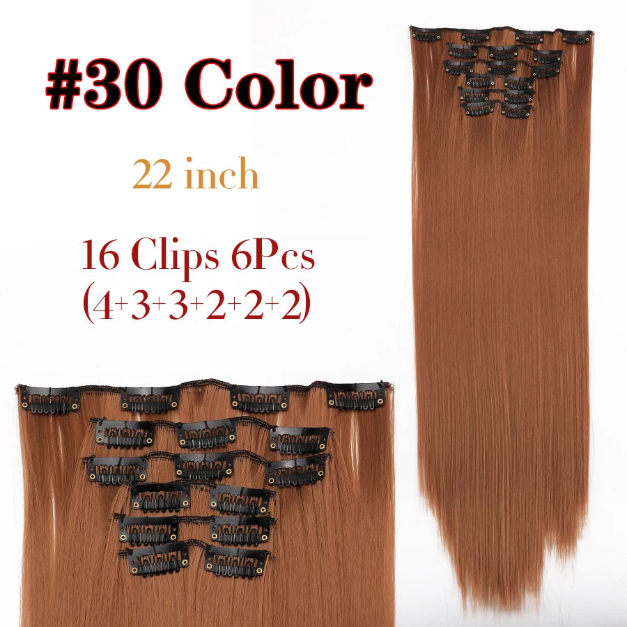 Clips In Hair Extension Long Straight Hair Pieces Clip In Hair Extension 22Inch 6Pcs/Set Synthetic Fake Hair Ppieces For Women