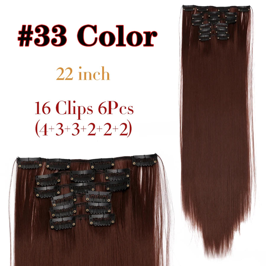 Clips In Hair Extension Long Straight Hair Pieces Clip In Hair Extension 22Inch 6Pcs/Set Synthetic Fake Hair Ppieces For Women