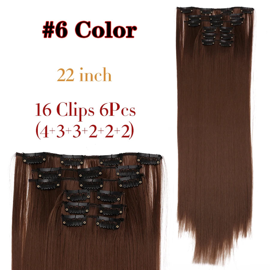 Clips In Hair Extension Long Straight Hair Pieces Clip In Hair Extension 22Inch 6Pcs/Set Synthetic Fake Hair Ppieces For Women
