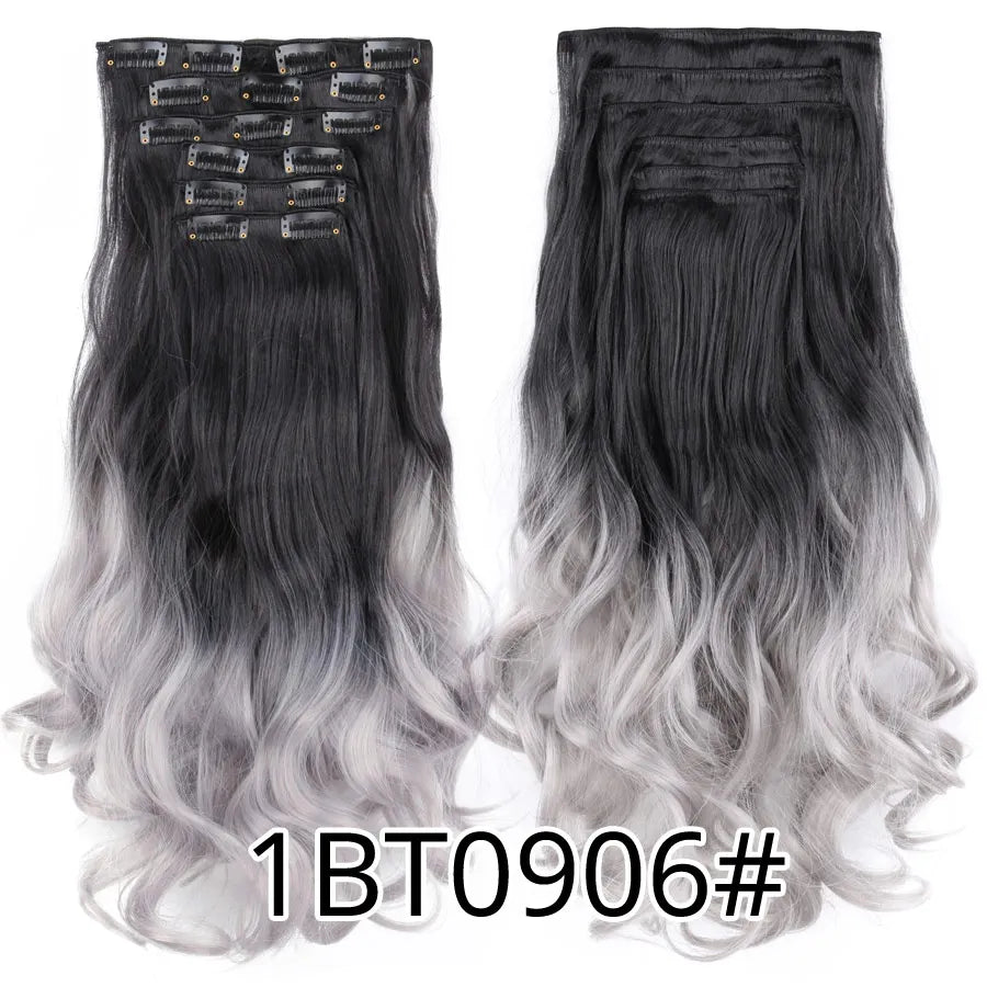 Clips In Hair Extension Long Straight Hair Pieces Clip In Hair Extension 22Inch 6Pcs/Set Synthetic Fake Hair Ppieces For Women