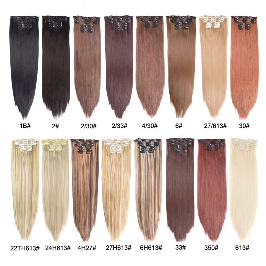 Clips In Hair Extension Long Straight Hair Pieces Clip In Hair Extension 22Inch 6Pcs/Set Synthetic Fake Hair Ppieces For Women