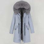 OFTBUY 2022 nueva parka extralarga, chaqueta de invierno impermeable, mujer, capucha de piel natural de mapache zorro, abrigo de piel auténtica, ropa de calle desmontable