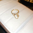 Anillo de borla con cadena redonda de diamante y circonita, chapado en oro real