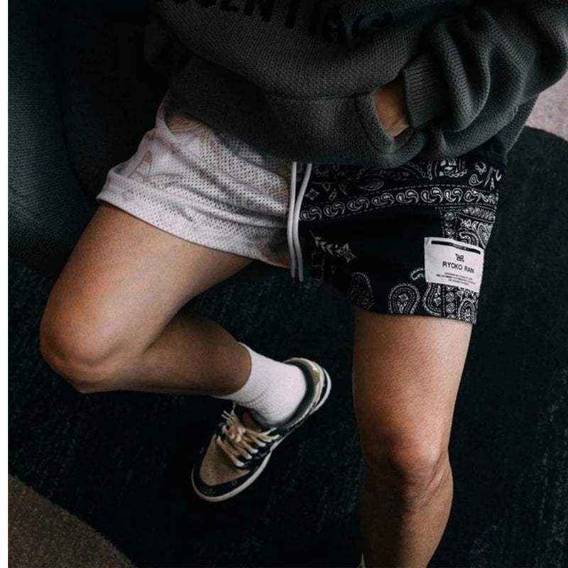 Paisley Butterfly Print Mesh Shorts