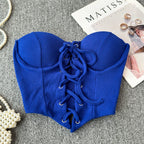 Tops sin espalda para mujer, nueva llegada, cuello tipo slash, sujetador incorporado, ombliguera, con cordones, camisola ajustada, verano, vintage, gallus, dropship