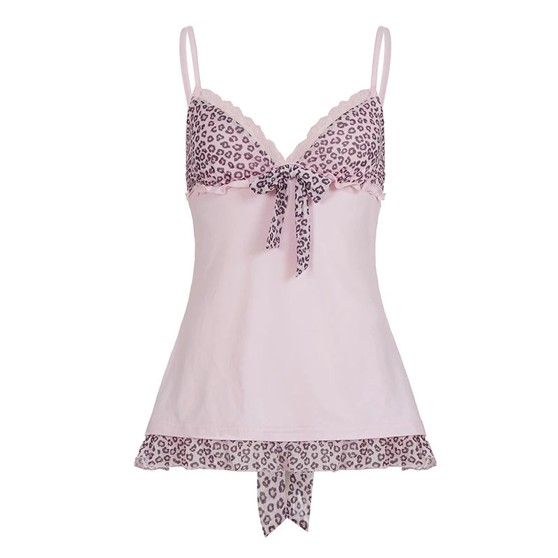 Leopard Printed Patched With Bow Camisole
