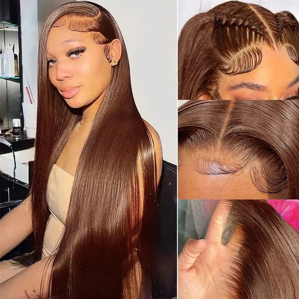 40 Inches Chocolate Brown Straight Lace Frontal Wig