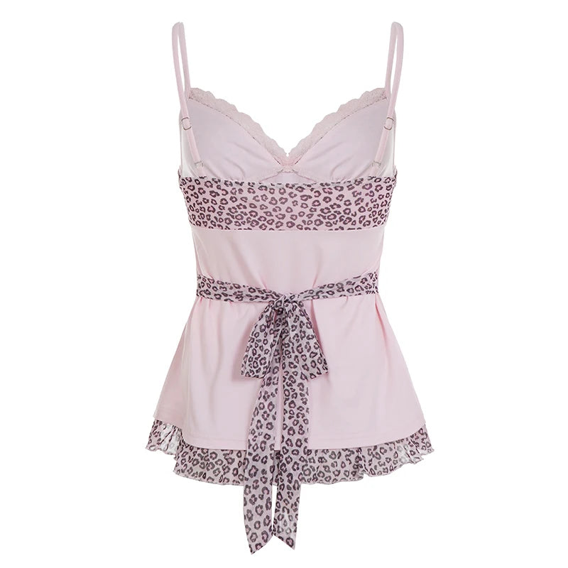 Leopard Printed Patched With Bow Camisole