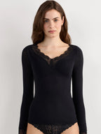 Long Sleeve Lace Trim T-Shirt