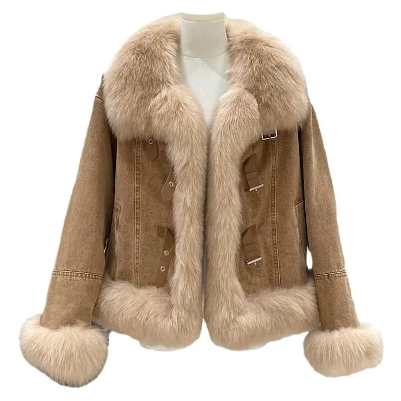 Abrigo de cuello polo de piel sintética para mujer, chaqueta de algodón, moda de otoño, color marrón francés, de felpa, extragrande, suelto y grueso, Top nuevo