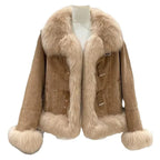 Abrigo de cuello polo de piel sintética para mujer, chaqueta de algodón, moda de otoño, color marrón francés, de felpa, extragrande, suelto y grueso, Top nuevo