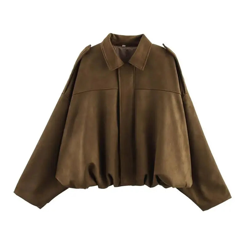Loose Fit Zippered Turn-Down Collar Jacket