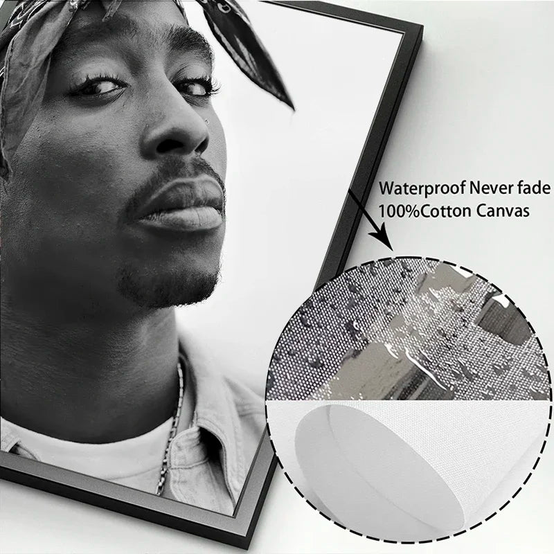 Black and White Rapper Tupac Canvas Posters Prints