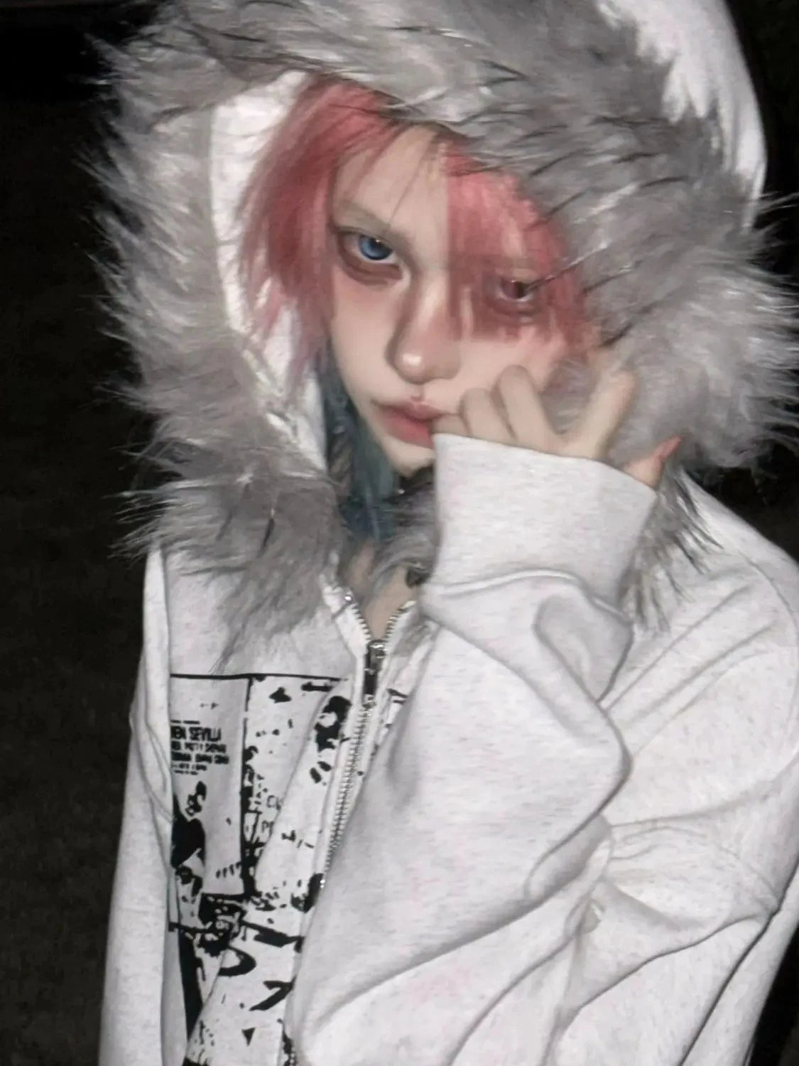 Faux Fur Print Jacket with Hood