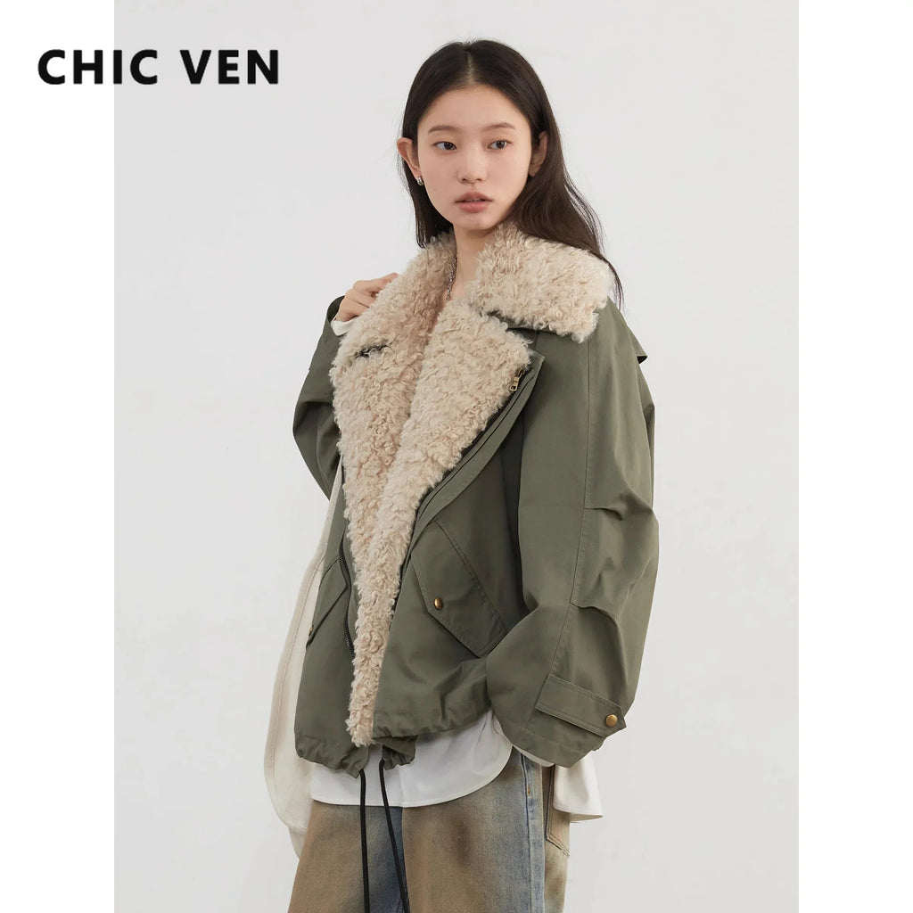 CHIC VEN Abrigos de Moda para Mujer Sueltos Casuales Nueva Chaqueta de Algodón Retro para Motocicleta Gruesa Cálida Abrigo Femenino Otoño Invierno 2025