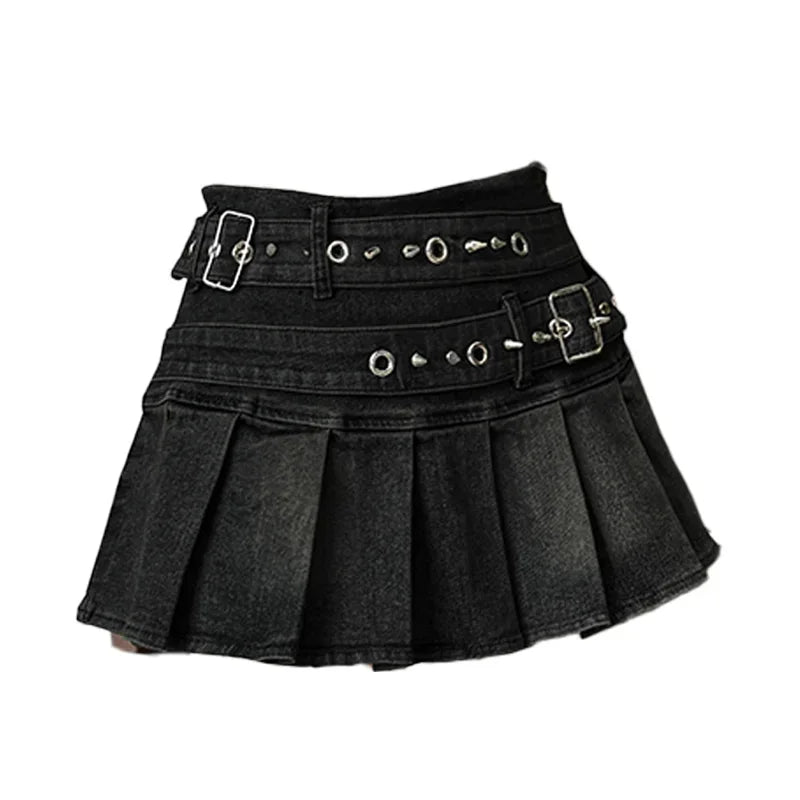 Riveted Belt Denim Skirt