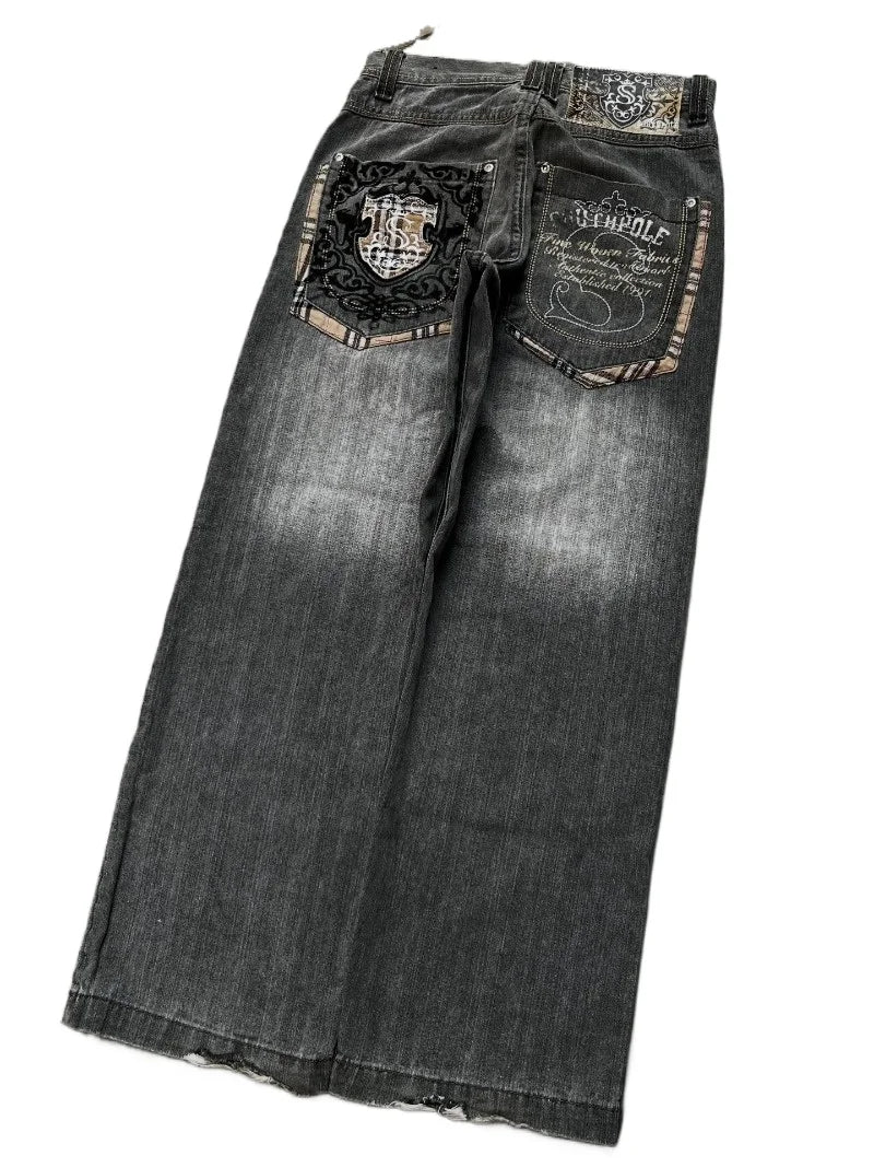Jeans Anchos Estilo Gótico 2K Oversize Unisex Moda Japonesa High Street Vintage Pantalones Anchos Harajuku Hip-Hop Urbanos de Trabajo
