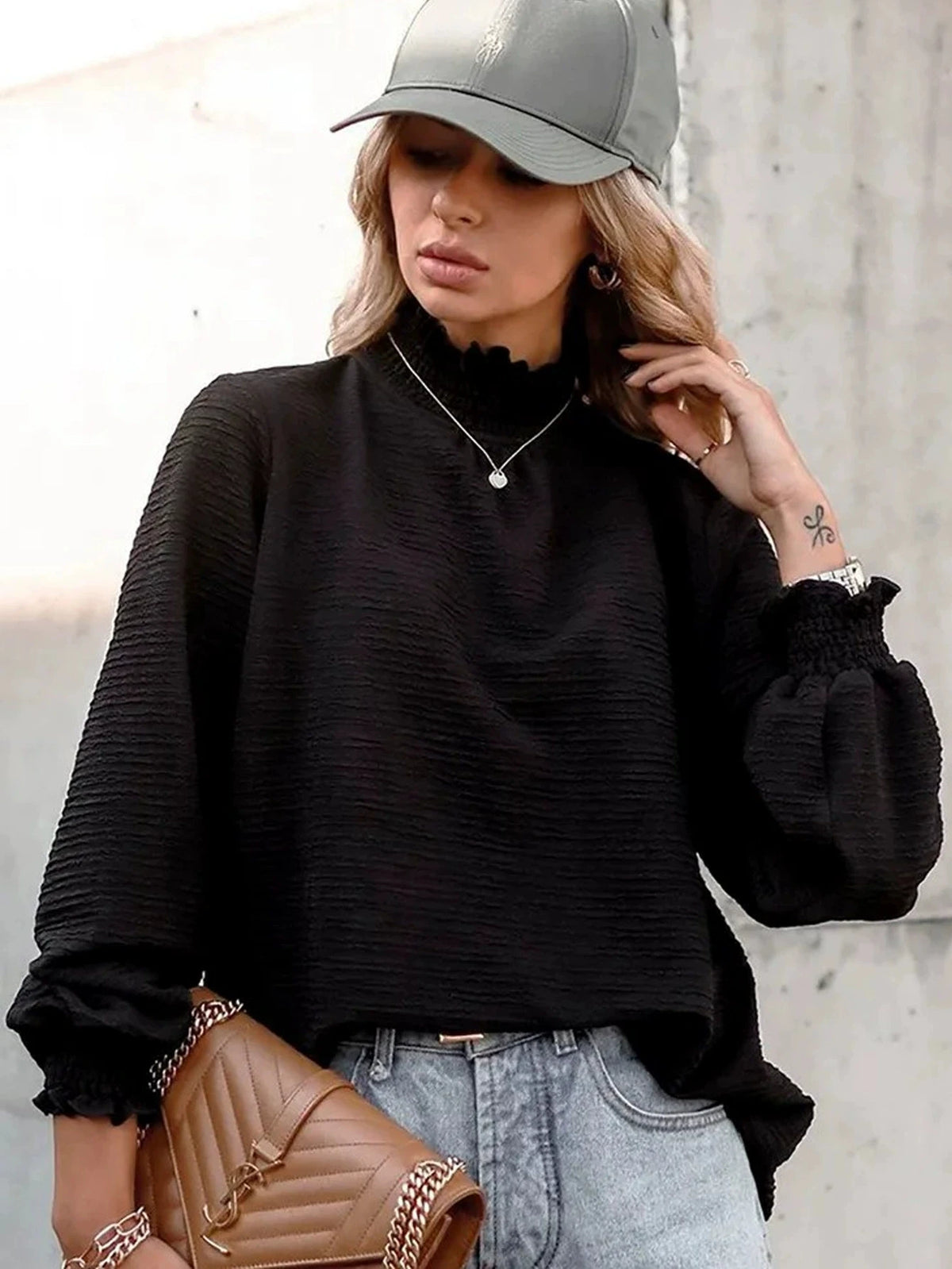 High Collar Patchwork Shirt