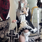 Ruffled Fairy Sweet Long Sleeve Dress Kawaii Lolita Lace Patchwork Dresses Y2k Aesthetic Ball Gown Contrast Color  Robe Women
