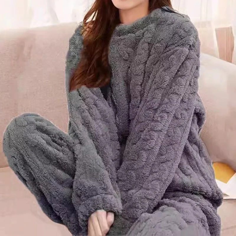 O-Neck Pullover Top + Plaid Loose Elastic Waist Pants Set