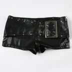 Pantalones cortos de cuero de cintura baja con remaches y hebilla sexy para mujer, estilo Y2k Spice Girl Punk, nueva colección otoño 2025