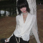 Asymmetric Draped Cross Long Sleeve Top