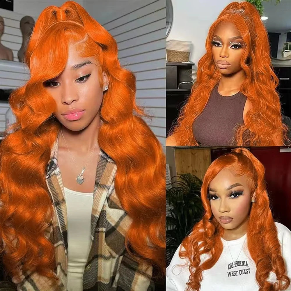 #350 Ginger Orange Colored Body Wave Human Hair Bundles With Frontal Vietnamese Raw Virgin Bundles With 13x4 Lace Frontal Bundle