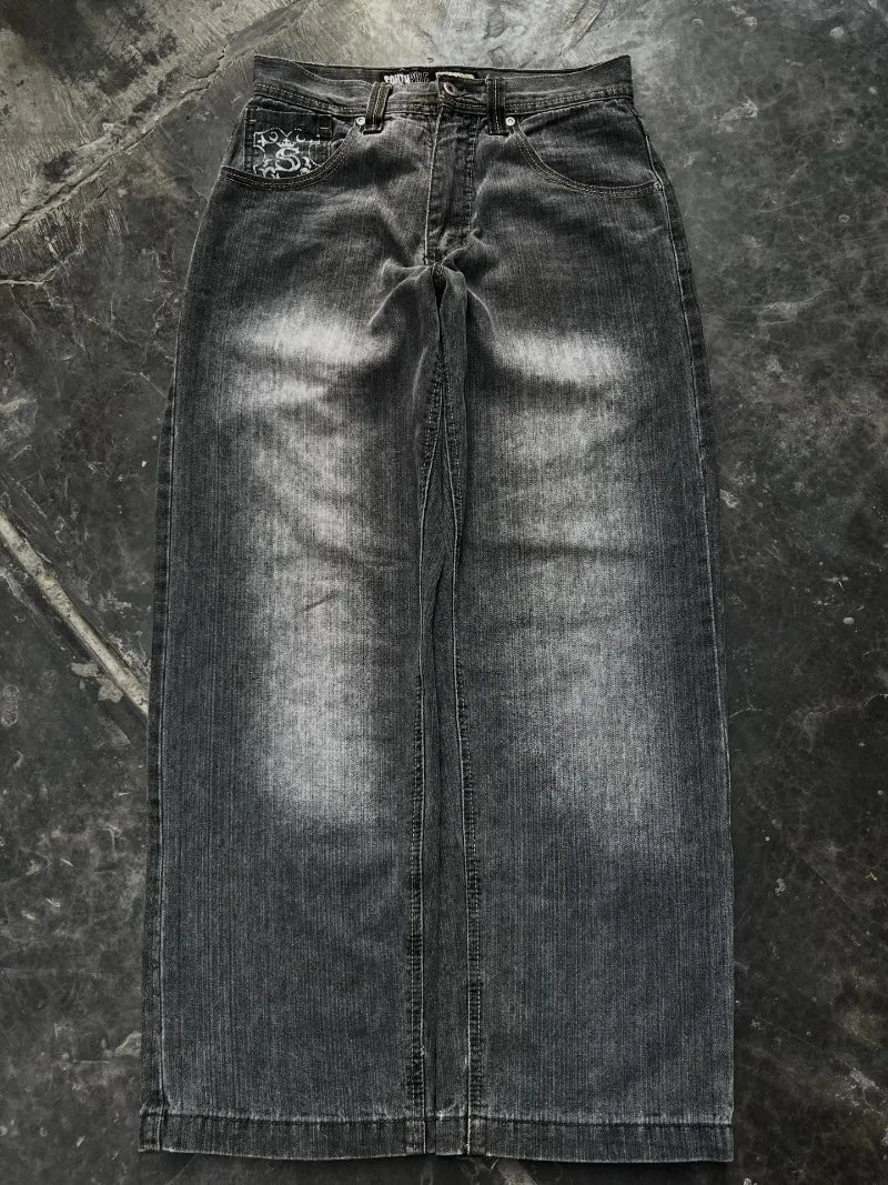 Jeans Anchos Estilo Gótico 2K Oversize Unisex Moda Japonesa High Street Vintage Pantalones Anchos Harajuku Hip-Hop Urbanos de Trabajo