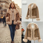 Abrigo de cuello polo de piel sintética para mujer, chaqueta de algodón, moda de otoño, color marrón francés, de felpa, extragrande, suelto y grueso, Top nuevo