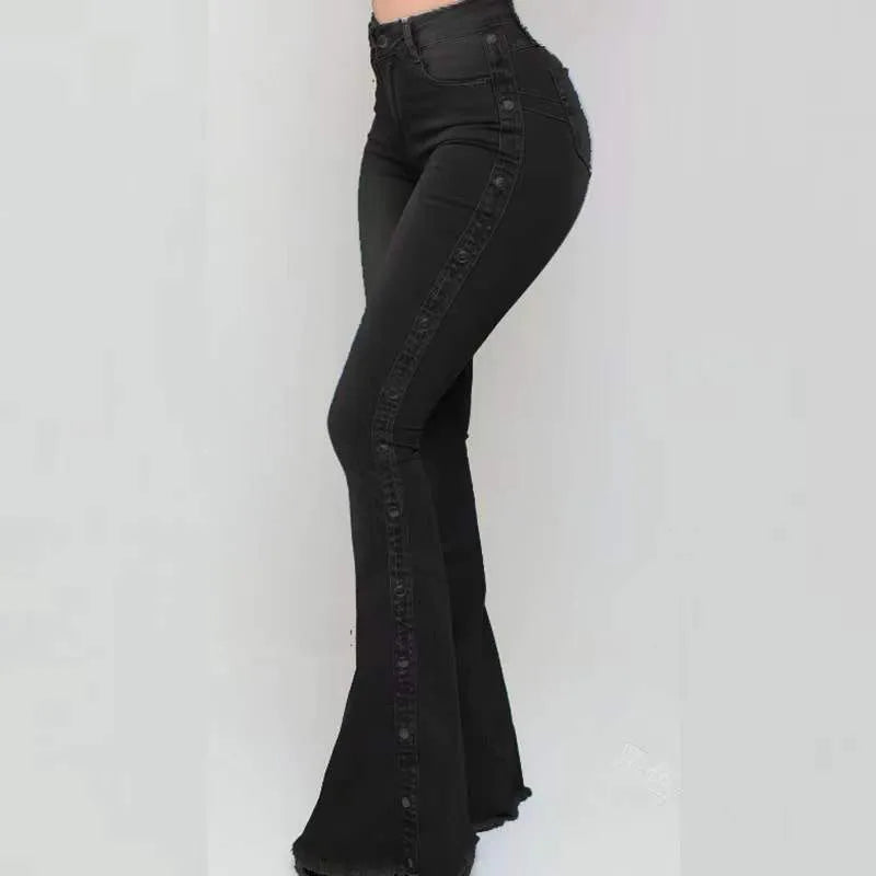 Ropa de mujer Nuevos Jeans Europea Americana 2025 nuevos populares de cintura alta elásticos tipo "speaker" para mujer pantalones largos Jeans