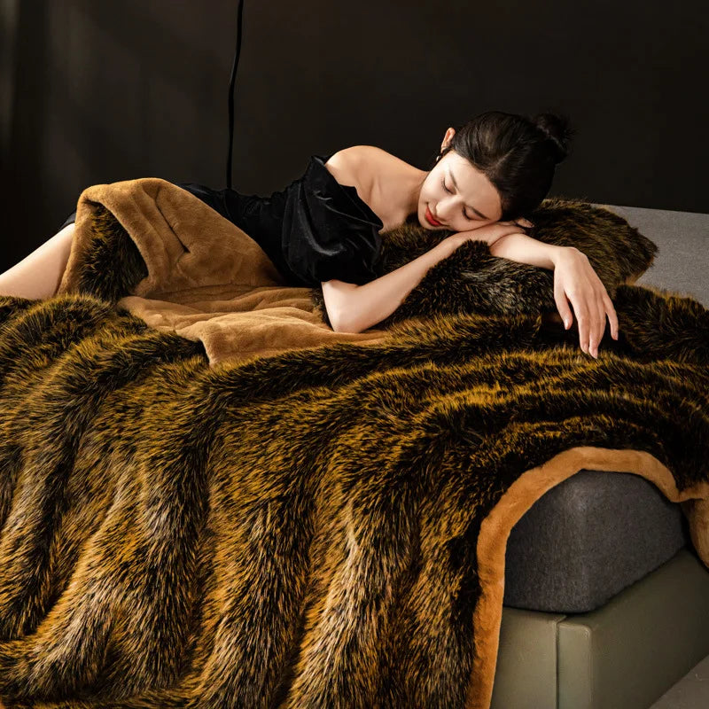 Solid Color Gradient Imitation Fox Fur Blanket