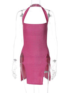 Vestido Midi Halter con Abertura y Espalda Descubierta Shine